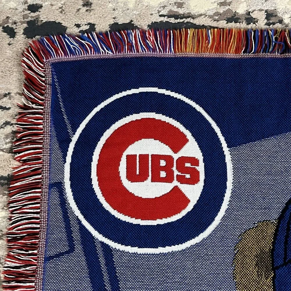 Vintage Chicago Cubs Field Bear Woven Jacquard Throw Baby Blanket MLB 46x35